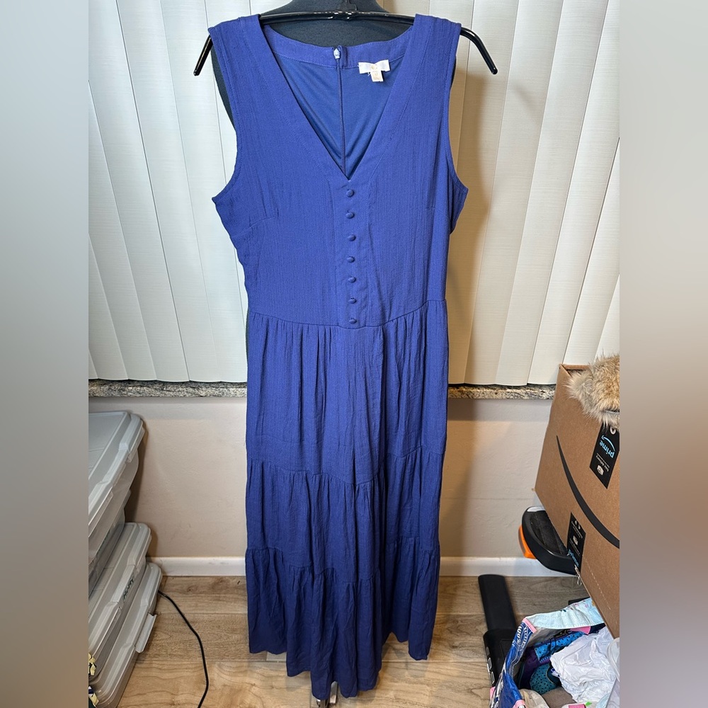 Charming Charlie Elegant Blue Sleeveless Boho Tiered Jumpsuit Size Medium